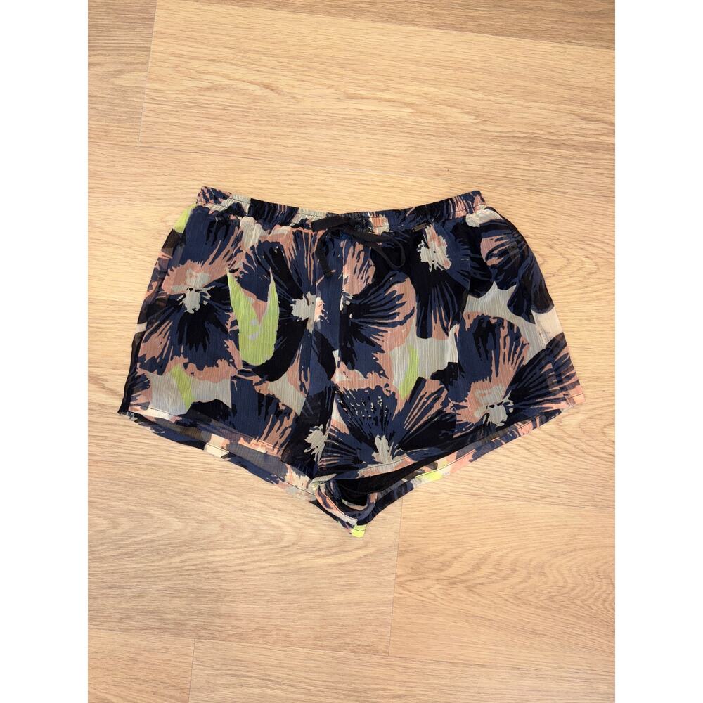 Volcom womens chiffon colorful shorts w/ large florals & drawstring size small